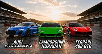 Audi R8 V10 Performance 4 + Lamborghini Huracán + Ferrari F 488 GTB