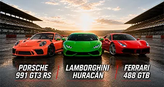 Porsche 991 GT3 RS + Lamborghini Huracán + Ferrari F 488 GTB