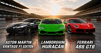 Aston Martin Vantage + Lamborghini Huracán + Ferrari F 488 GTB